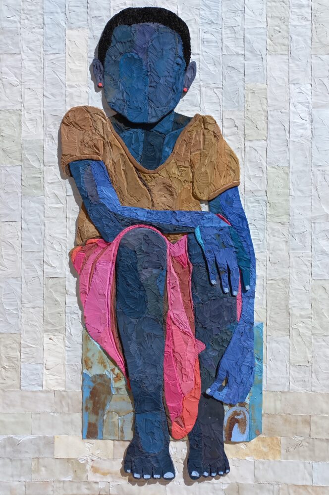 Tesprit, Akouvi, 2022, cut flip-flops on canvas, 180 x 120 cm