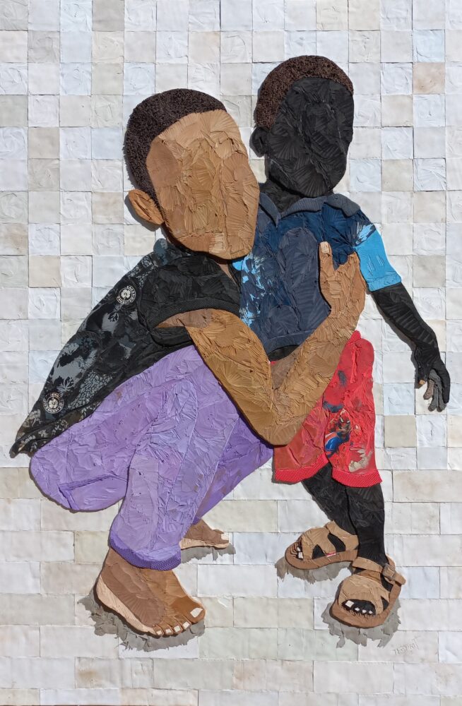 Tesprit, Lonlongno, 2022, cut flip-flops on canvas, 180 x 120 cm