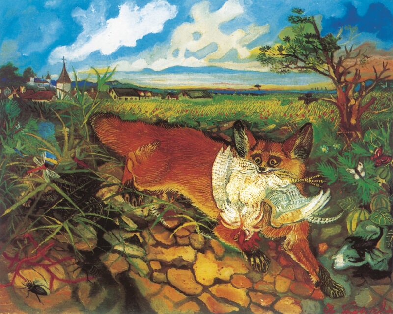 Antonio Ligabue, Volpe in fuga, 1948, olio su tavola di faesite, 60x75 cm
