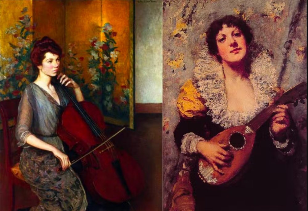 Lilla Cabot Perry, The Cellist. Private collection. William Merritt Chase, The Mandolin Player (1879). Private collection.