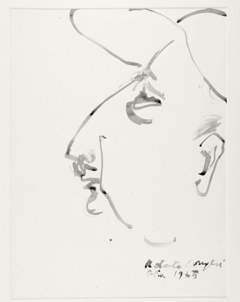 Ritratto di Roberto Longhi, 1975, pennello e inchiostro su carta, © Gabinetto Scientifico Letterario G.P. Vieusseux, Firenze