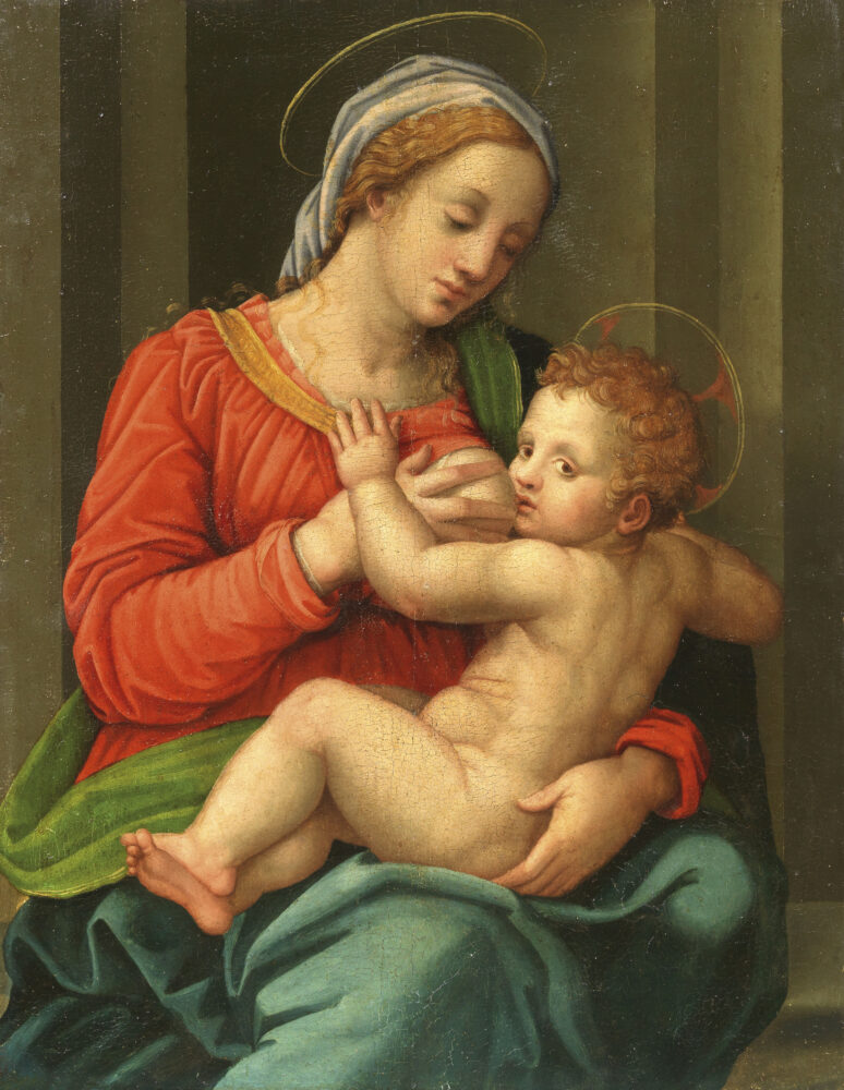Scuola toscana del XVI secolo, Madonna che allatta il Bambino, olio su tavola, cm 57,5x44
