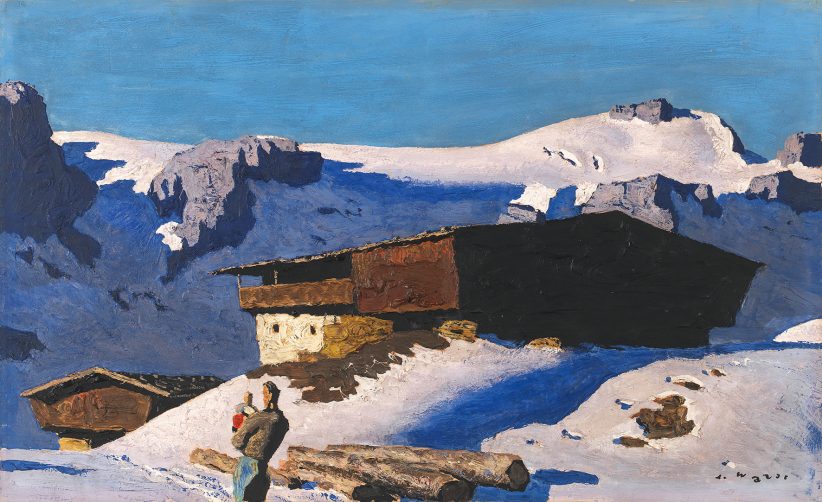 Alfons Walde (Oberndorf 1891–1958 Kitzbühel) “Einsamer Berghof”, 1935 circa, firmato A. Walde, olio su cartone, 43 x 71 cm, stima € 250.000 - 380.000