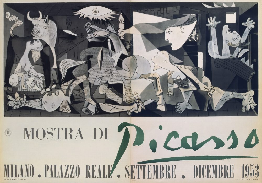 Pablo Picasso (autore), Attilio Rossi (grafico) [Manifesto] Mostra di Picasso | [Poster of] Picasso exhibition, 1953, Litografia Civica Raccolta delle Stampe “Achille Bertarelli”, Castello Sforzesco, Milano © Succession Picasso by SIAE 2022