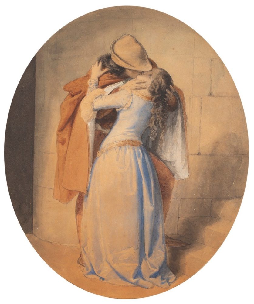 Lotto 360 Francesco Hayez (Venezia 1791 - Milano 1882), "Il bacio", acquerello su carta applicata a cartone (cm 30x24). Stima € 12.000 - 14.000