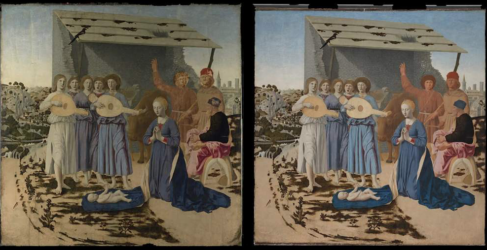 Il prima e dopo del restauro condotto sulla Natività di Piero della Francesca