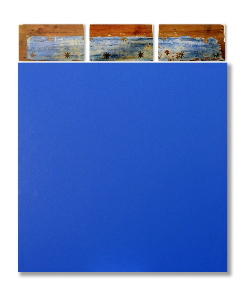  Sonia Costantini, Annunciazione blu, 2003, acrilici e olio su tela + tre tavole legno