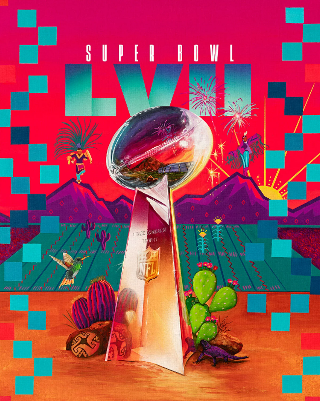 Lucinda Hinojos’s ticket design for the 2023 Super Bowl. COURTESY THE ARTIST AND NFL