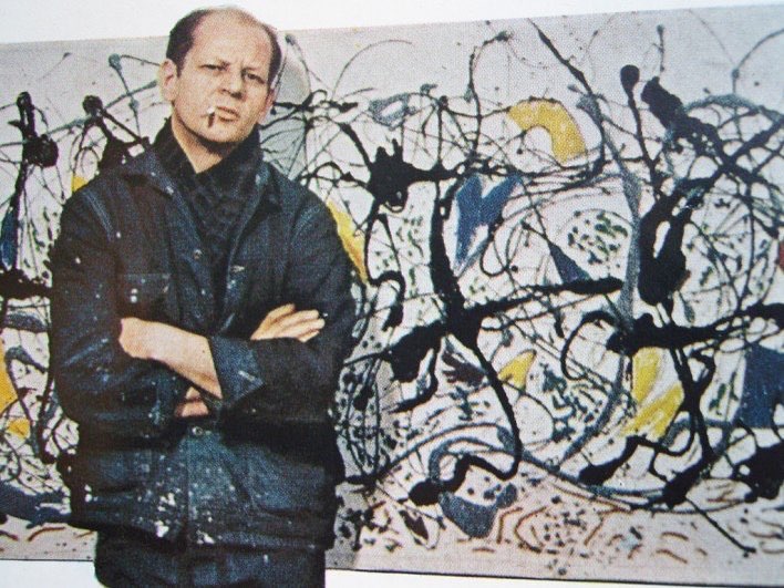Jackson Pollock in front of ‘Summertime: Number 9A’ for LIFE magazine, 1949