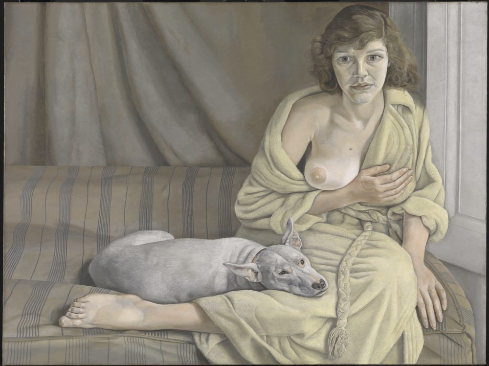 Lucian Freud Girl with a White Dog, 1951-1952 Oil on canvas. 76,2 x 101,6 cm. Tate. Purchased 1952. © The Lucian Freud Archive. All Rights Reserved 2022 / Bridgeman Images