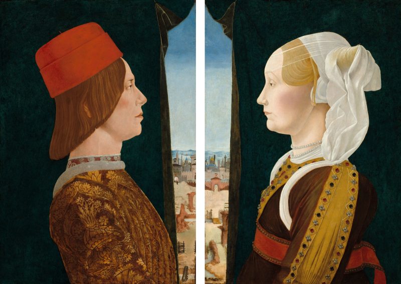 Ercole de' Roberti, Giovanni Il Bentivoglio e Ginevra Sforzo (Dittico Bentivoglio), 1473-74. Washington, National Gallery of Art, Samuel H. Kress Collection