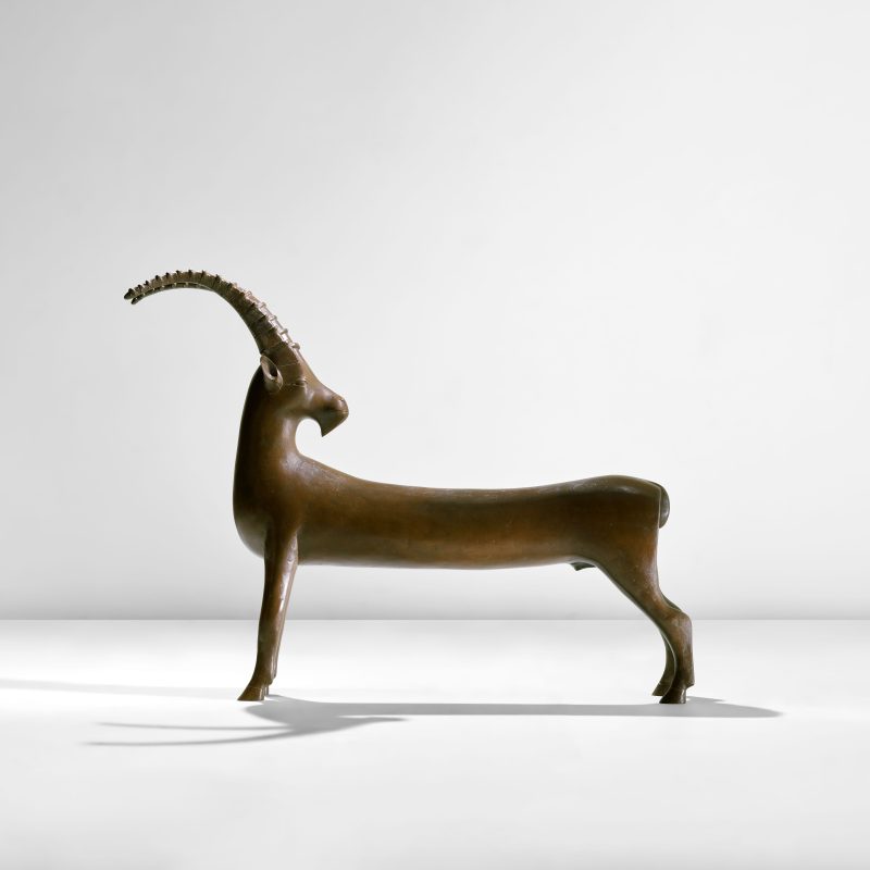 FRANÇOIS - XAVIER LALANNE 1927 - 2008 'Grand Bouquetin' 1999 Patinated bronze. 100.7 x 135 x 26.8 cm (39 5/8 x 53 1/8 x 10 1/2 in.) Produced by Fonderie d'Art Bocquel, Grainville - Ymauville, France. Number 1 from the edition of 8. Proper right front hoof impressed 1/8 and inscribed fxL. Proper back le ft hoof incised with foundry mark bocquel Fd. ESTIMATE £500,000 - 700,000