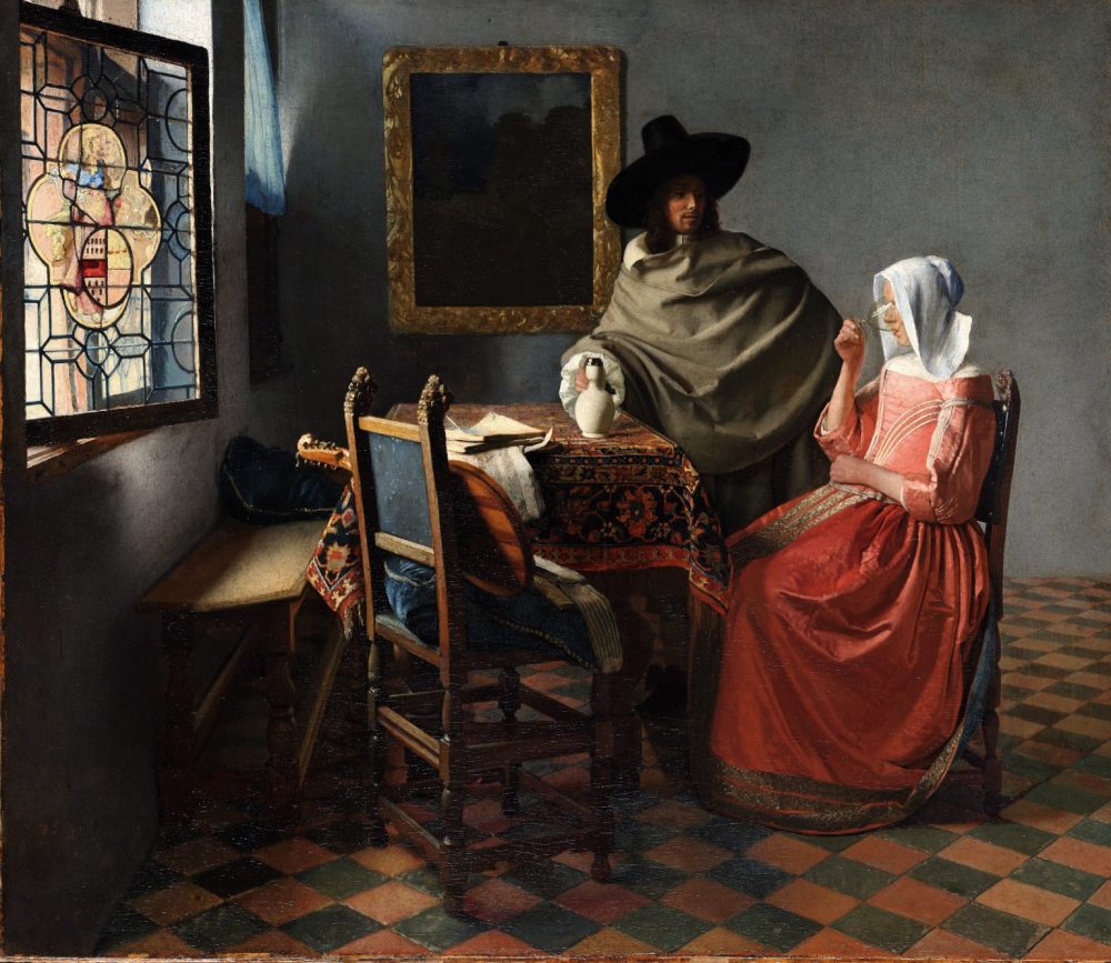 Johannes Vermeer, The Glass of Wine (ca. 1659–61). Collection of the Staatliche Museen zu Berlin – Gemäldegalerie.
