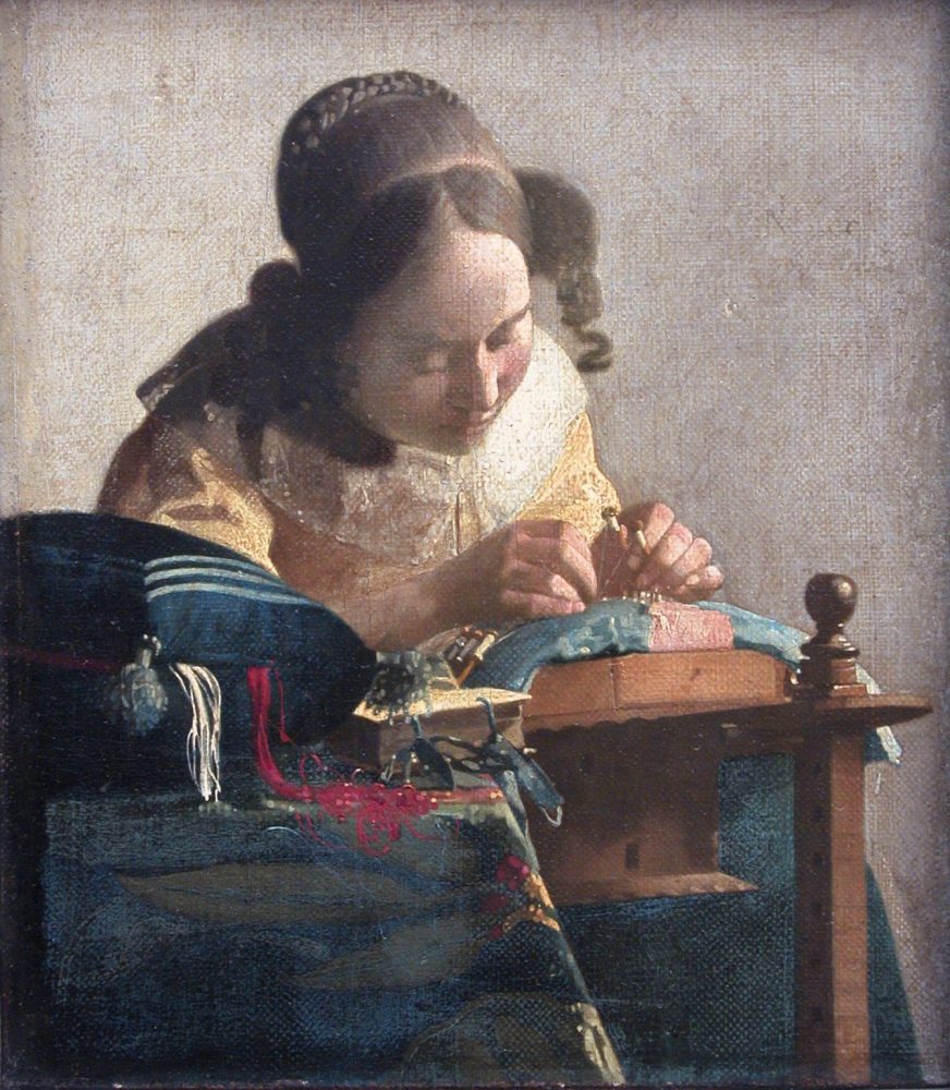Johannes Vermeer, The Lacemaker (1666–68). Collection of the Musée du Louvre, Paris.