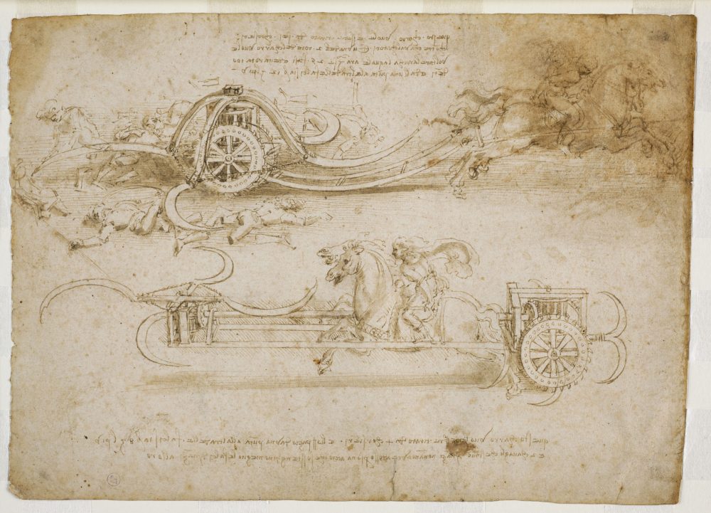 Leonardo da Vinci, Studi di carri falcati, 1485 circa