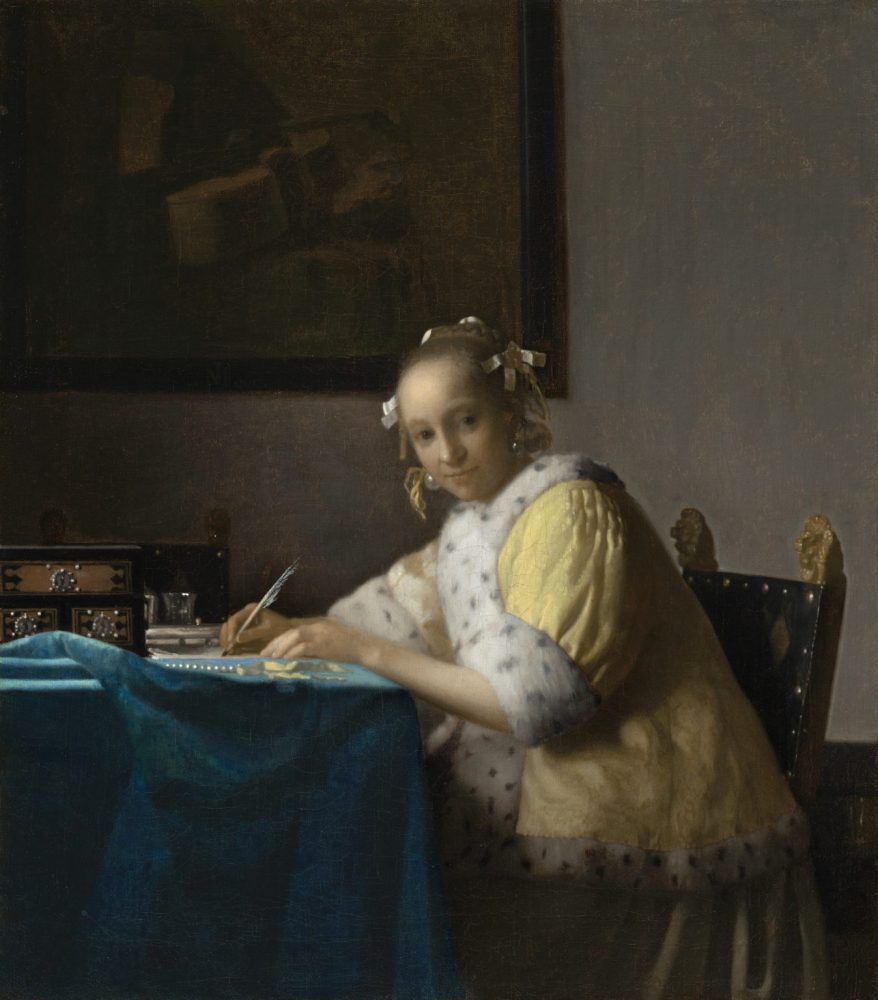 Johannes Vermeer, A Lady Writing (1664–67. Collection of the National Gallery of Art, Washington. Gift of Harry Waldron Havemeyer and Horace Havemeyer Jr., in memory of their father, Horace Havemeyer.