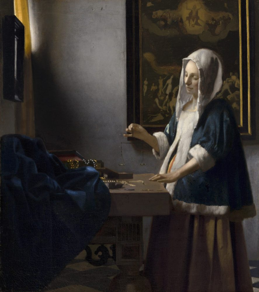 Johannes Vermeer, Woman Holding a Balance (ca. 1662–64). Collection of the National Gallery of Art, Washington, Widener Collection.