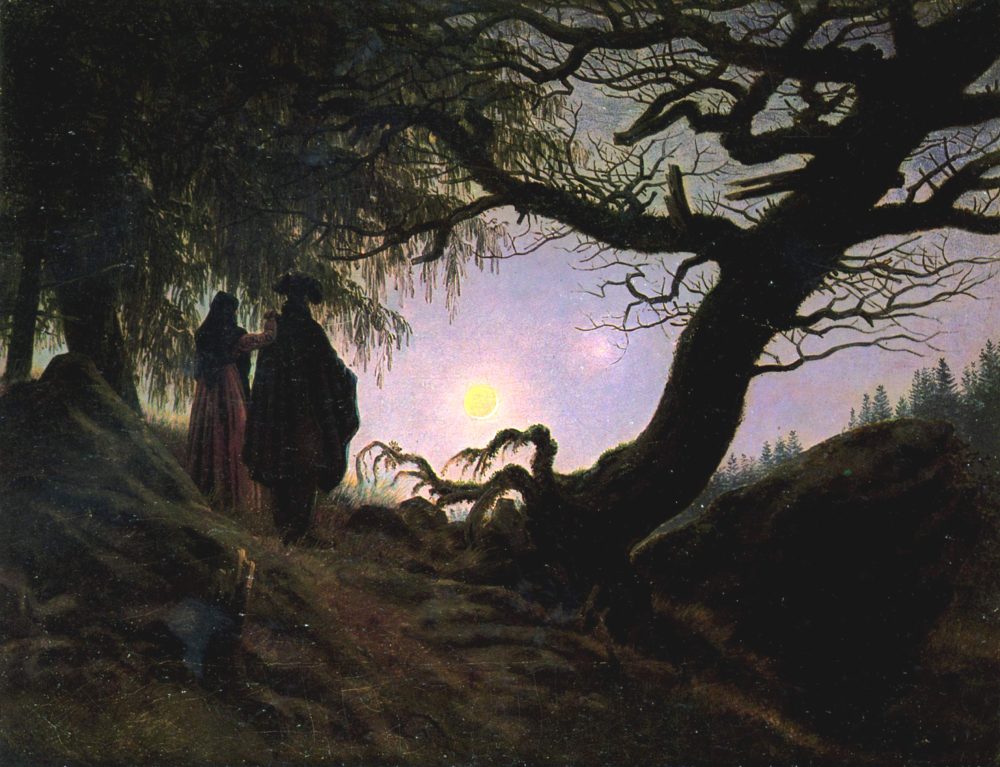 Caspar David Friedrich, Mann und Frau in Betrachtung des Mondes  (Un uomo e una donna davanti alla luna) 1820