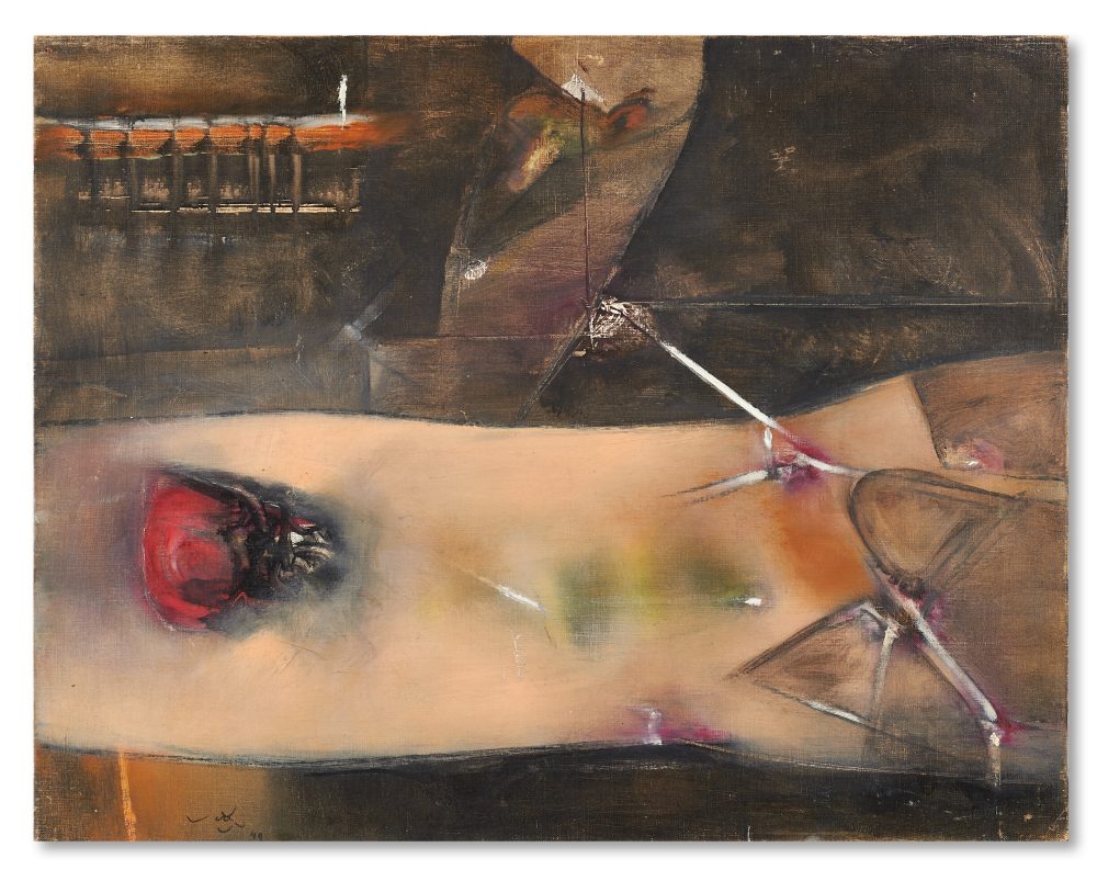 Lotto 77 Roberto Matta, "Senza titolo" 1949, olio su tela, cm 49,5x63. Firmato e datato 49 in basso a sinistra. Stima € 80.000 - 100.000