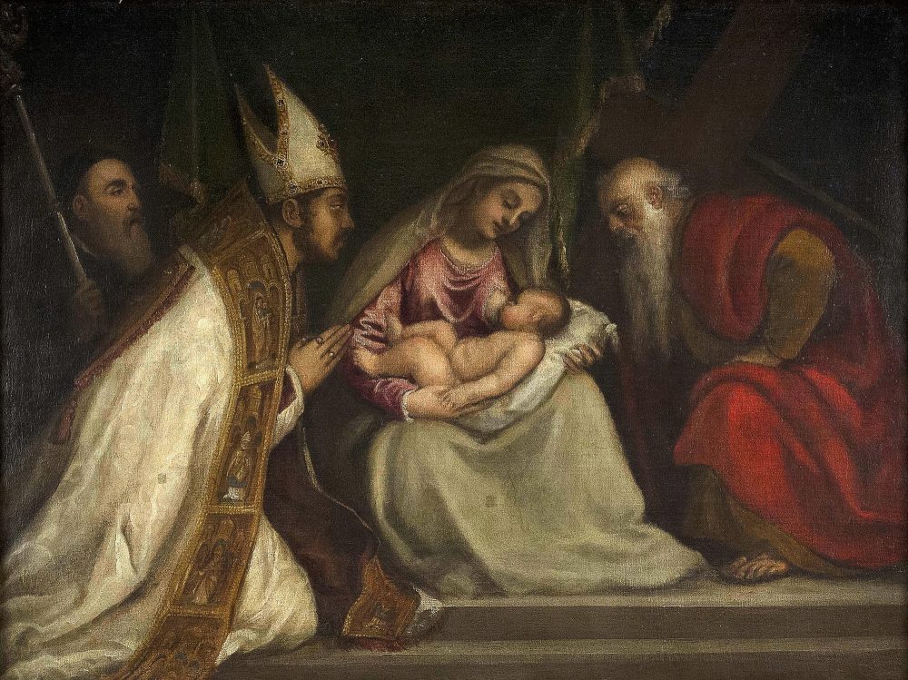 Madonna col Bambino tra i santi Tiziano, Andrea e un accolito, di Tiziano