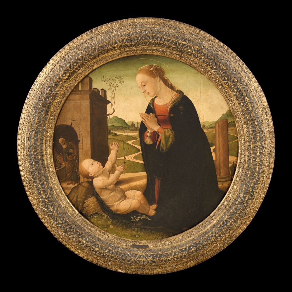 BIAGIO DI ANTONIO TUCCI [Firenze, circa 1445 - Firenze 1510] Madonna in adorazione del Bambino,