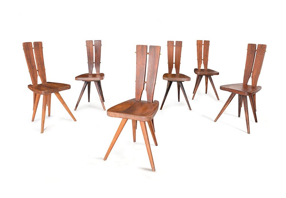CARLO MOLLINO Rara serie di sei sedie per la Casa del Sole di Cervinia.