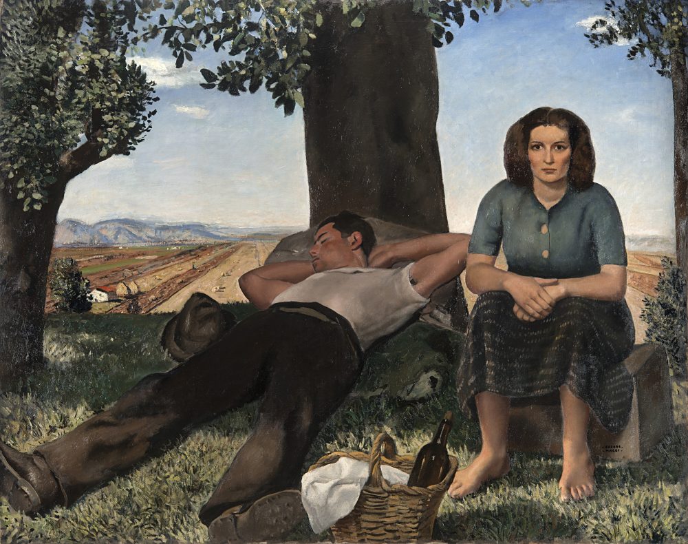 Lotto 146 Cesare Maggi (Roma 1881 - Torino 1961), "Contadini" 1939, olio su tela, cm 175x210. Stima € 9.000 - 10.000 Venduto € 25.200