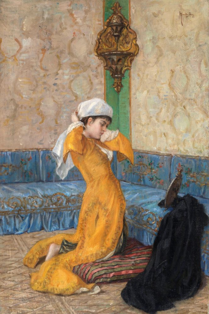 Osman Hamdi Bey (Istanbul 1842 - 1910) Uno sguardo allo specchio, olio su tela su pannello, 68 x 45 cm, prezzo realizzato € 1.275.000