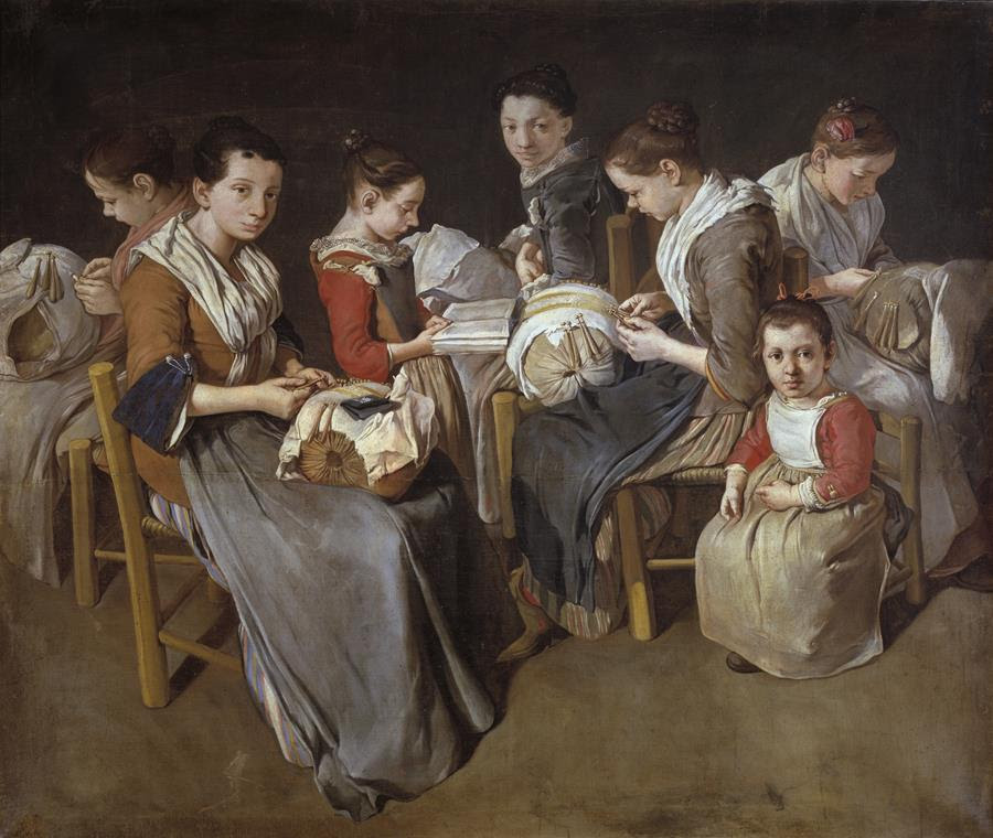 Women Working on Pillow Lace (The Sewing School), about 1720-1725. Giacomo Ceruti, Italian (1698-1769). Oil on canvas. 150 x 200 cm (59 1/16 x 78 3/4 in. Private Collection