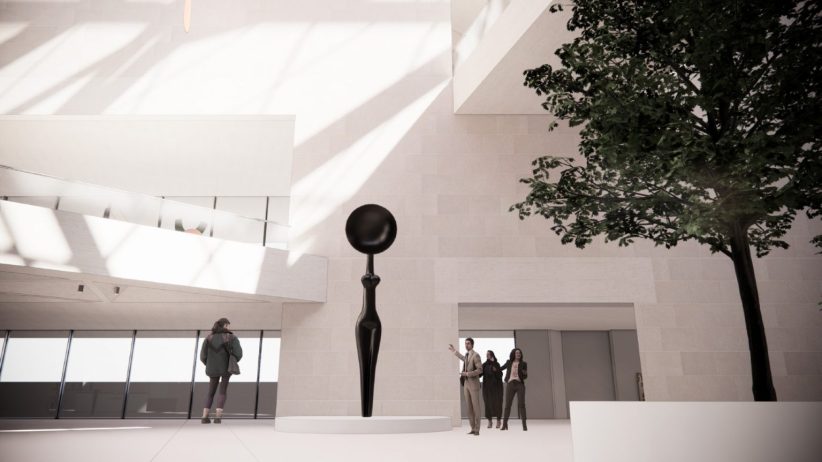 Simone Leigh, Sentinel (2022). Rendering of future installation of the work in the National Gallery of Art’s East Building Atrium. Image courtesy of the National Gallery of Art, Washington, D.C.