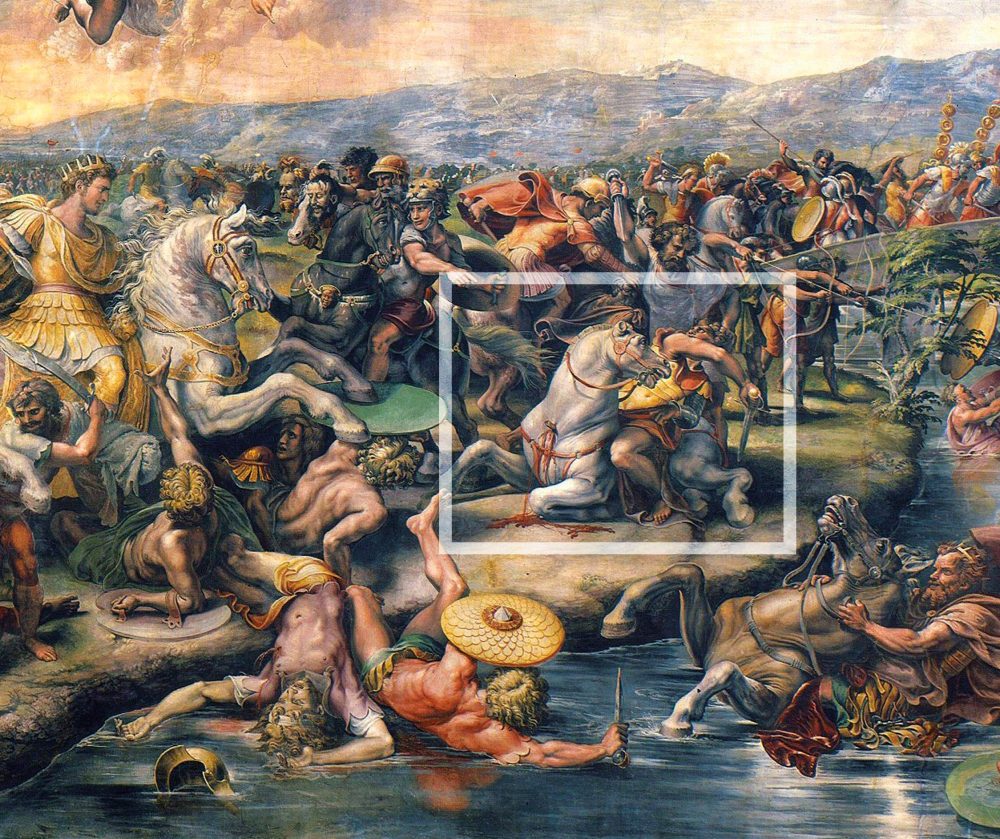  Giulio Romano to Raphael's design, Battle of the Milvian Bridge (detail) Vatican Museums, Rome © Peter Horree/Alamy Stock Photo