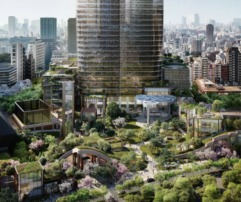 A rendering of Azabudai Hills, the future home of Pace Gallery's Tokyo outpost. ©DBOX FOR MORI BUILDING CO., LTD