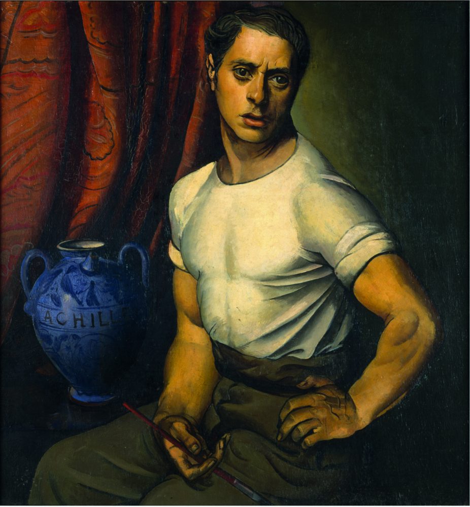 Achille Funi- Autoritratto con brocca blu, 1920 Olio su tavola, cm 39,5 x 36,5 Collezione privata