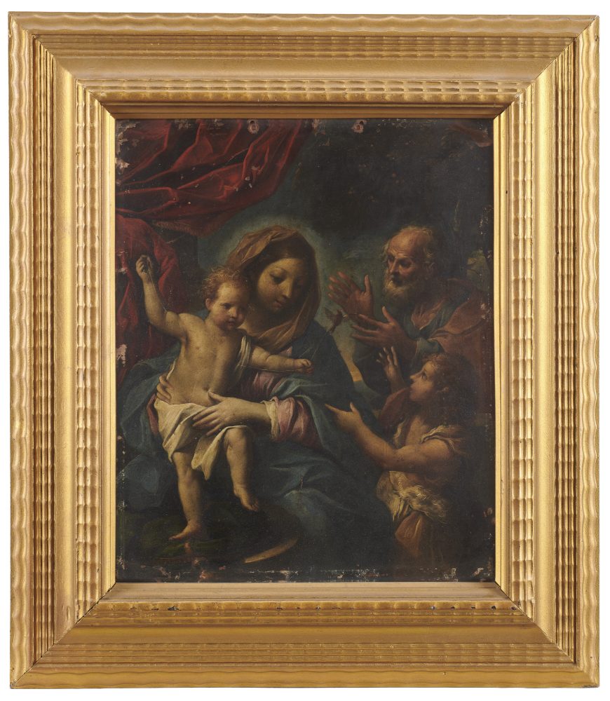 Lotto 306 Scuola emiliana del secolo XVIII "Sacra Famiglia con San Giovannino" olio su rame (cm 34x28). Venduto € 100.800