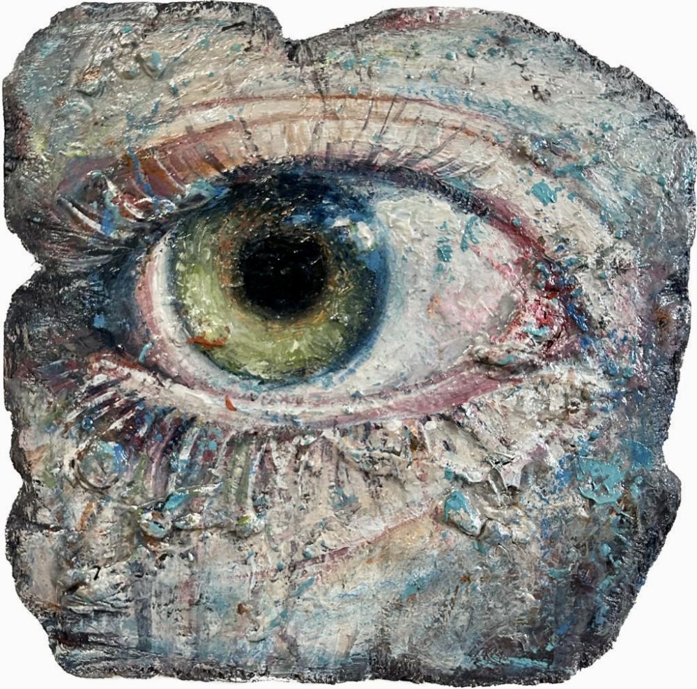 Michelino Iorizzo, L’occhio verde, tempera grassa e olio su tavola, 30x30 cm, 2023, courtesy dell’artista
