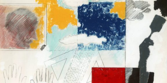 Tano Festa, Gli amici del cuore, Gianfranco Fini, 1965, grafite, smalto, pastelli acquarellati su carta, cm 70x100