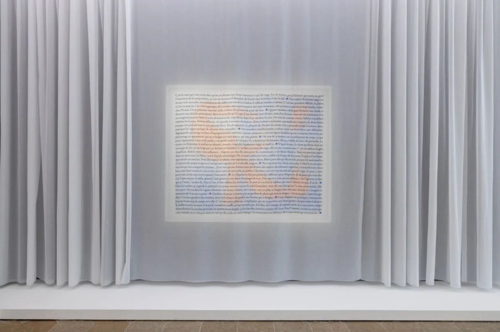 Installation view of “Sophie Calle: A toi de faire, ma mignonne,” 2023, at au Musée National Picasso Paris. PHOTO VINCIANE LEBRUN/VOYEZ-VOUS; ART: ©2023 SOPHIE CALLE/ADAGP, PARIS