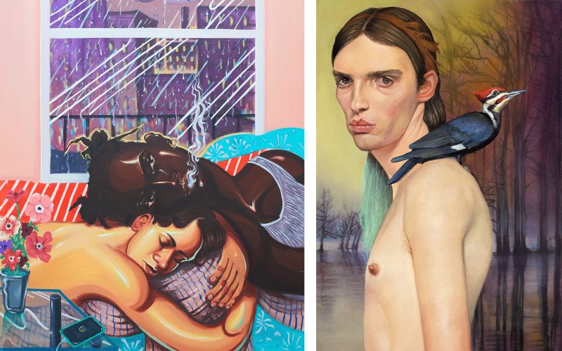 Left: Giorgio Celin, Rainy Night in BK (That Old Sweet Song), 2023. Courtesy of the artist and Spinello Projects. Right: Barnaby Whitfield, Ocala National, 2023. Courtesy of the artist and Spinello Projects.