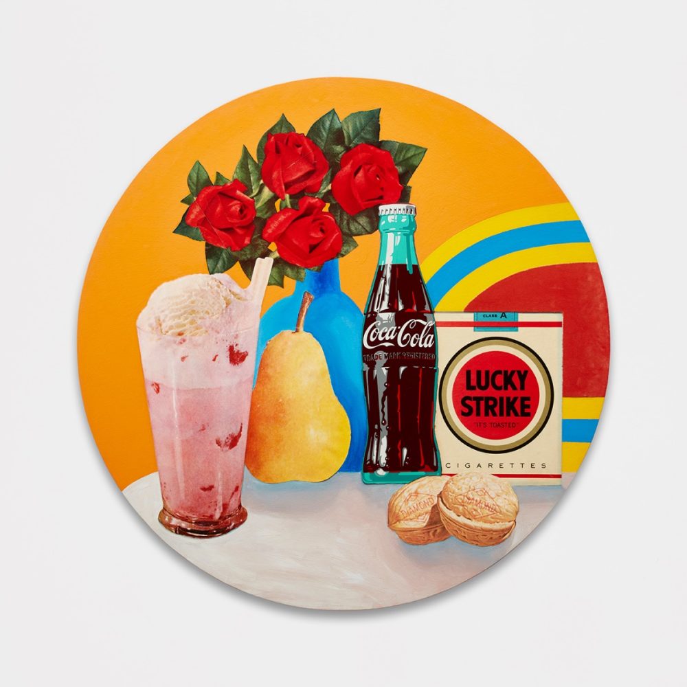 Tom Wesselmann, Still Life #34, 1963. acrylic and collage on panel, 47 1/2 inches in diameter, Private Collection. © 2023 Estate of Tom Wesselmann / Artists Rights Society (ARS), NY. 
