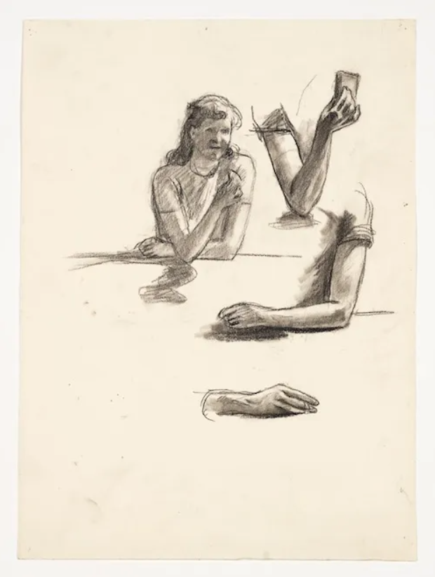 Edward Hopper, Study for Nighthawks, 1941 or 1942. COURTESY WHITNEY MUSEUM OF AMERICAN ART, NEW YORK; JOSEPHINE N. HOPPER BEQUEST 70.256. ©HEIRS OF JOSEPHINE N. HOPPER, LICENSED BY THE WHITNEY MUSEUM OF AMERICAN ART. DIGITAL IMAGE ©WHITNEY MUSEUM OF AMERICAN ART, NY.