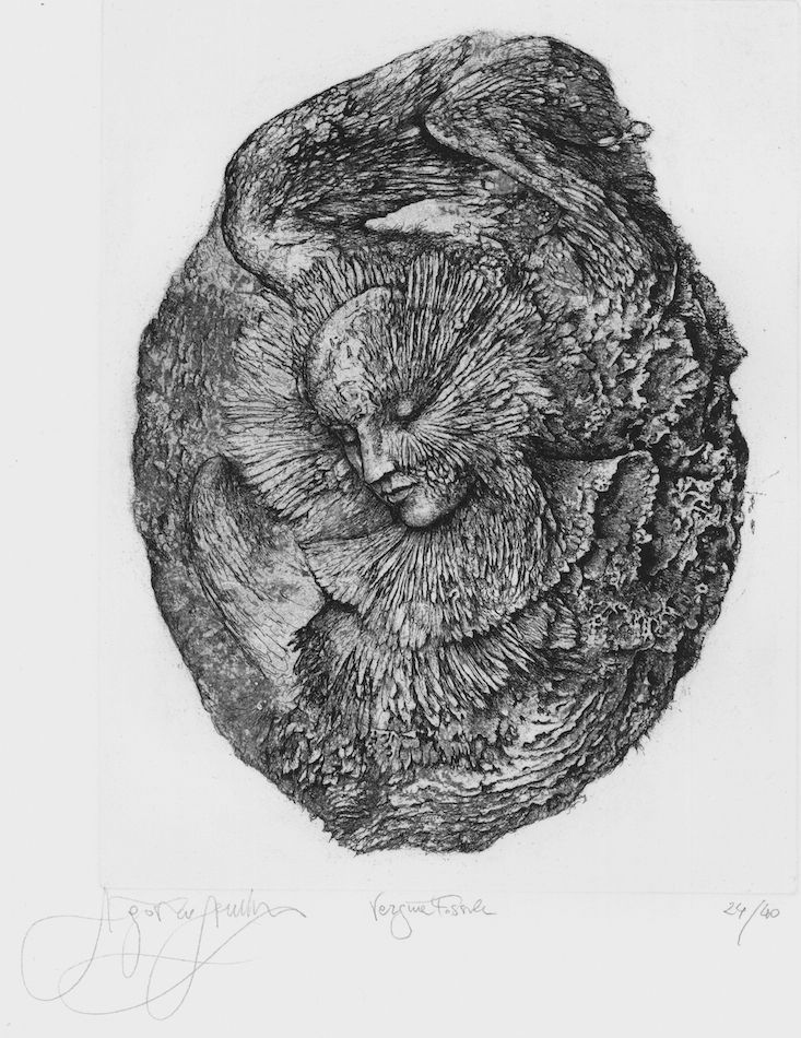 Agostino Arrivabene, Vergine fossile, 2021, acquaforte, mm 196x149