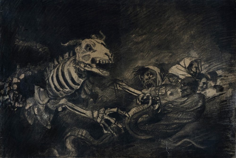 ''Scena di stregoneria con scheletro mostruoso'', 1821, Francisco Goya