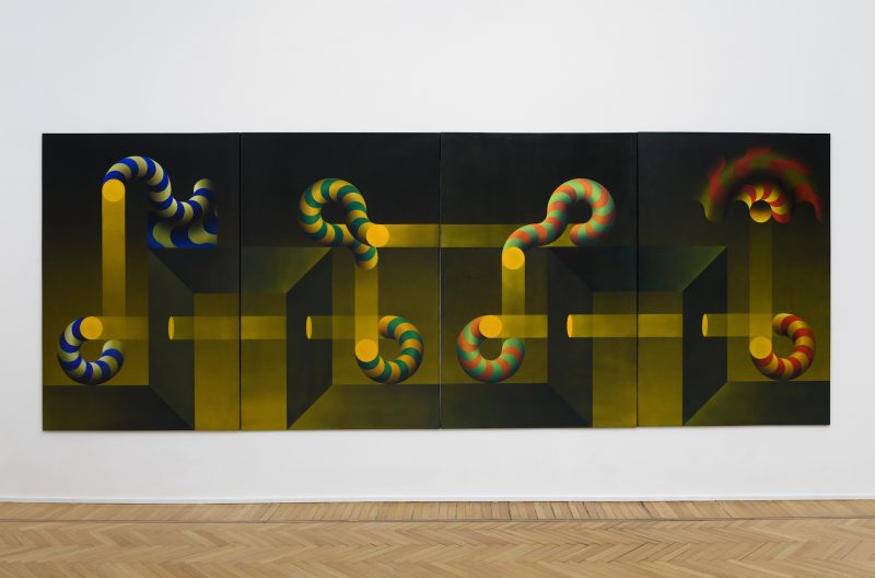 Julio Le Parc, Modulation 764, 1986, polyptych 4 parts, acrylic on canvas, Courtesy the artist and Galleria Continua, photographer Giorgio Benni