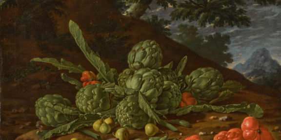 Luis Meléndez Still Life of Artichokes and Tomatoes in a Landscape