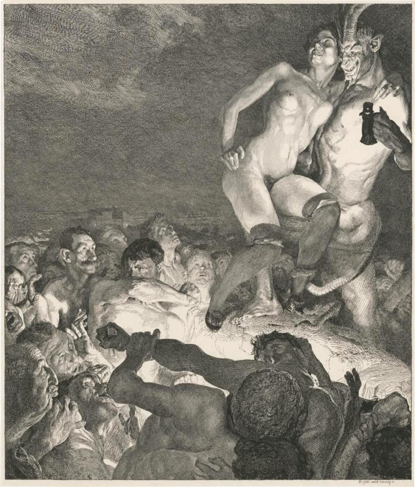 Otto Greiner, Der Teufel zeigt das Weib dem Volke (Il diavolo mostra la donna al popolo), 1898. Litografia. Dal ciclo Vom Weib (Della donna), 1898-1900