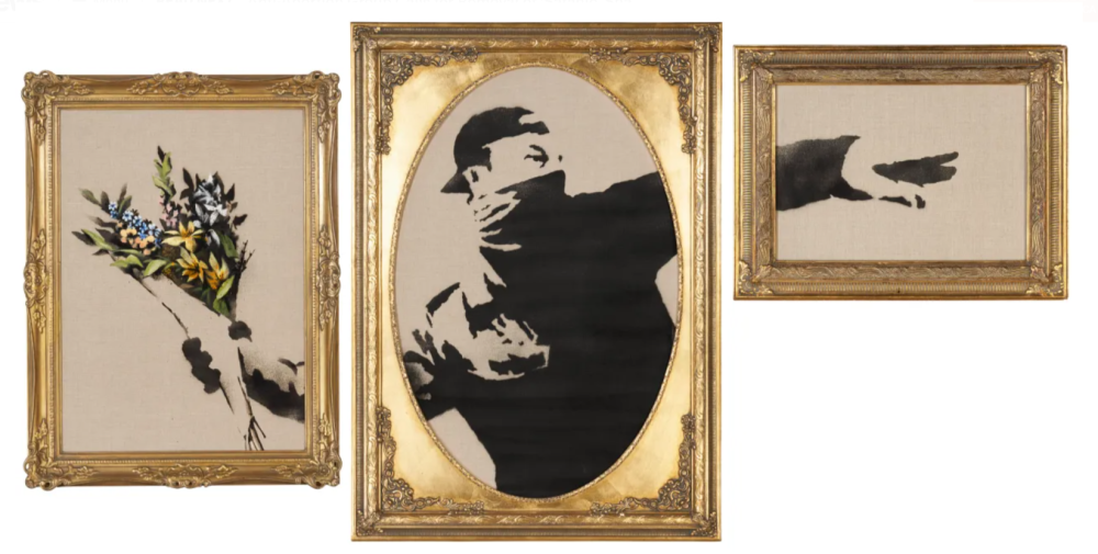 BANKSY Flower Thrower Triptych Price realised USD 1,925,500