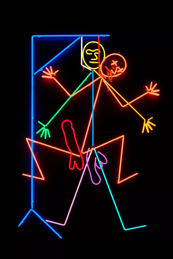 BRUCE NAUMAN (B. 1941)Hanged Man neon tubing mounted on metal monolith Executed in 1985. This work is number two from an edition of three. Estimate: $4,000,000-6,000,000