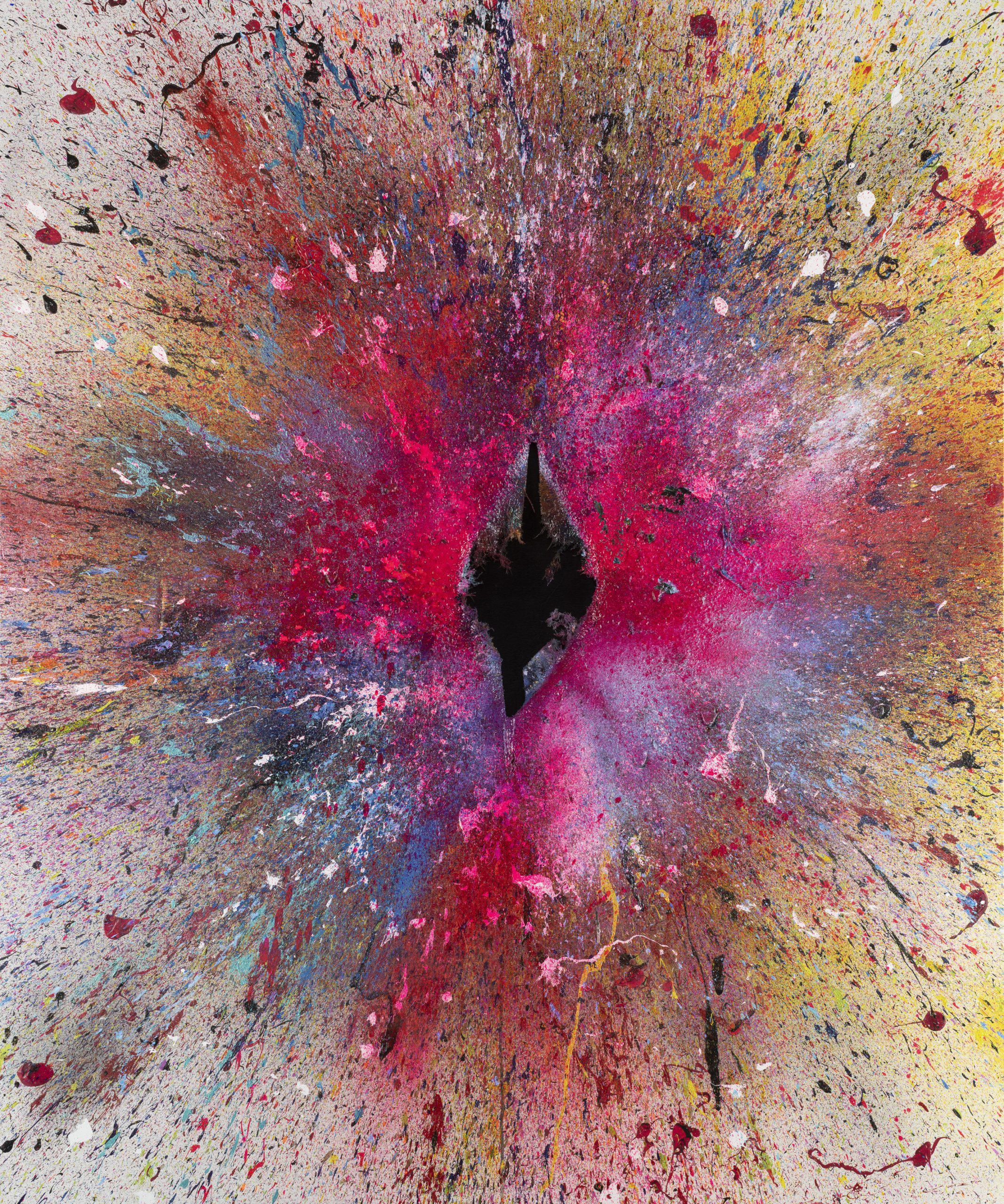 Big Bang di Gabriel Maquignaz: un’esplosione di colori sparata sulla tela, con un vero e proprio fucile