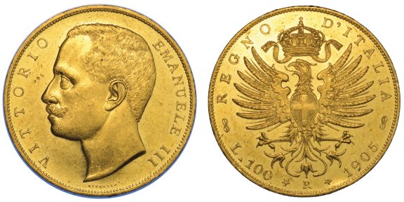 REGNO D'ITALIA. VITTORIO EMANUELE III DI SAVOIA, 1900-1946. 100 Lire 1905. Aquila Sabauda. € 8.000,00 / 11.000,00