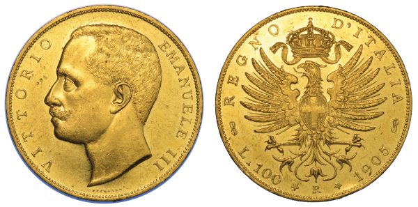 REGNO D'ITALIA. VITTORIO EMANUELE III DI SAVOIA, 1900-1946. 100 Lire 1905. Aquila Sabauda. € 8.000,00 / 11.000,00